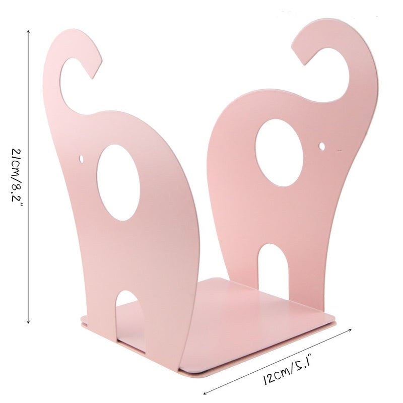 Apol Cartoon Elephant Pattern Book Organizer Cute Metal Bookends for Kids School Library Desk Study Home Office Decoration Gift (Pink) - Image 3